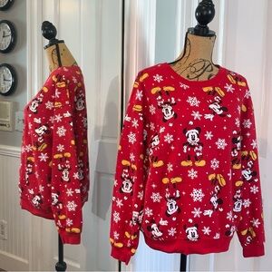 Disney Mickey Santa Christmas Holiday Sweatshirt with Snowflakes Youth L unisex